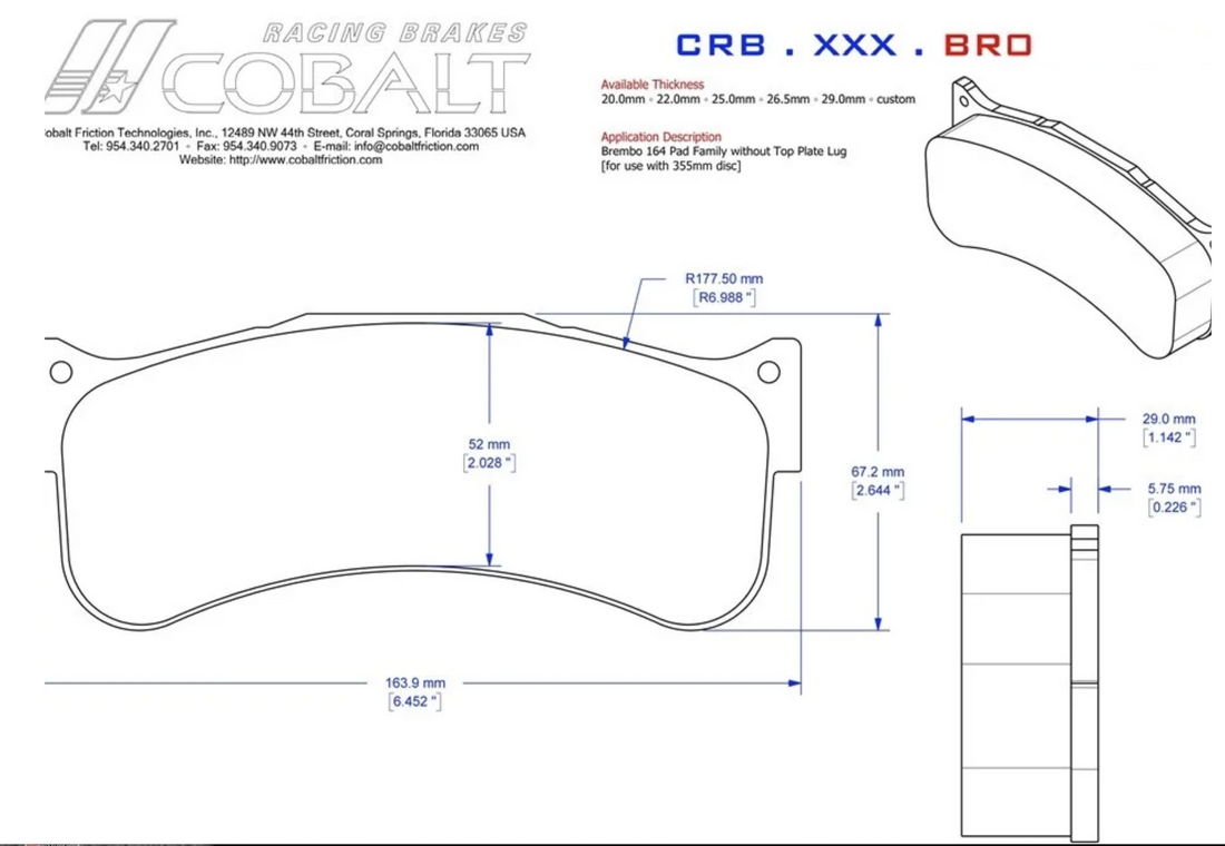 Cobalt Brake Pads Porsche 992 GT3 Cup Car Brake Pads