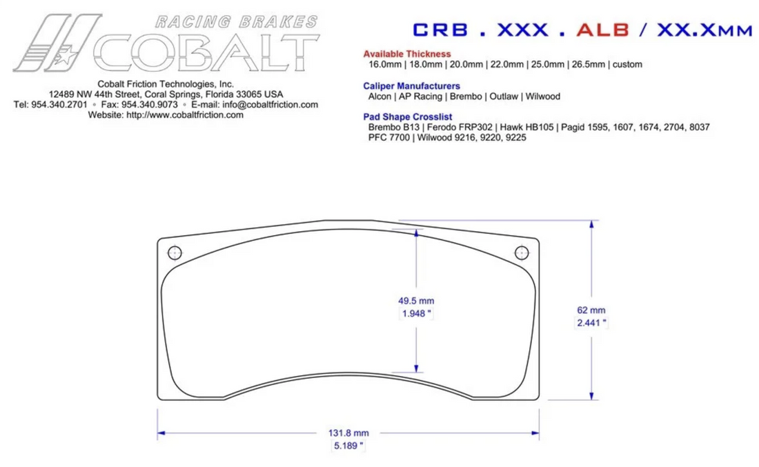 Cobalt Brake ALB Brake Pads