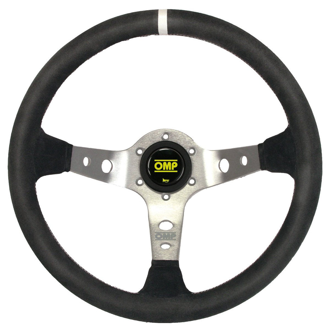 OMP Corsica Steering Wheel - Black Suede, Silver Spokes - Spicy Cat Racing