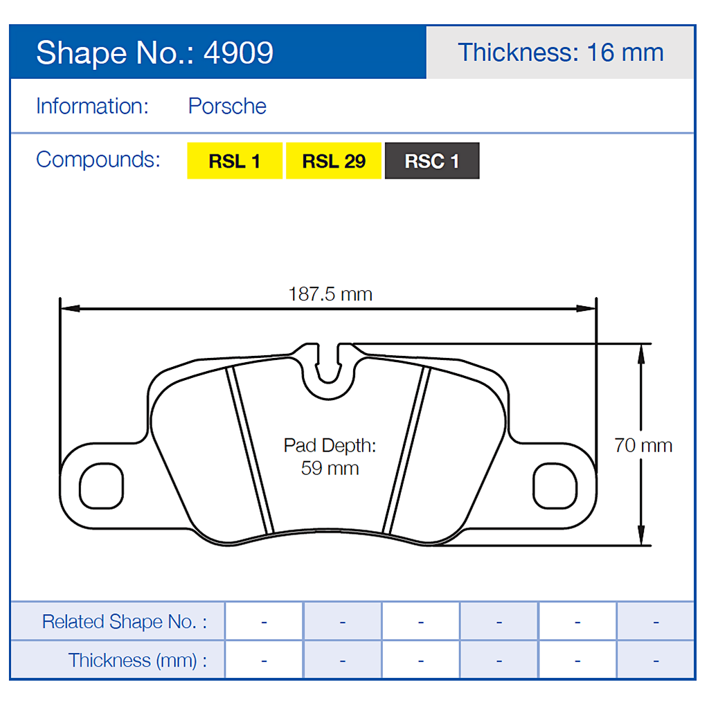 Pagid 4909 Racing Brake Pads