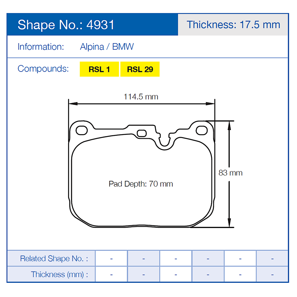 Pagid 4931 Racing Brake Pads