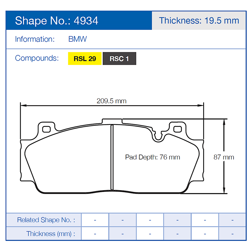 Pagid 4934 Racing Brake Pad