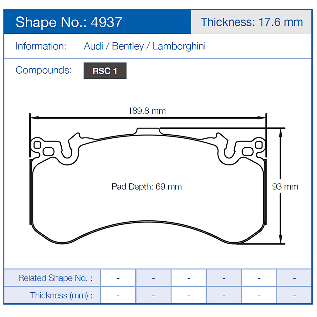 Pagid 4937 Racing Brake Pads
