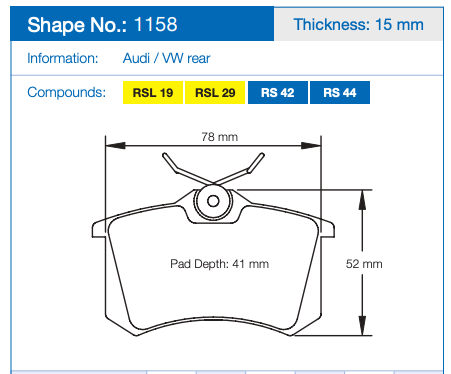Pagid Racing Brake Pads No. 1158