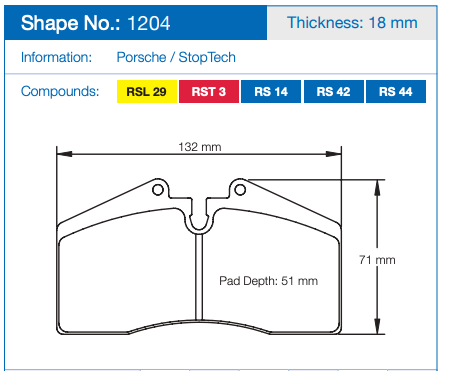 Pagid Racing Brake Pads No. 1204 (Front)