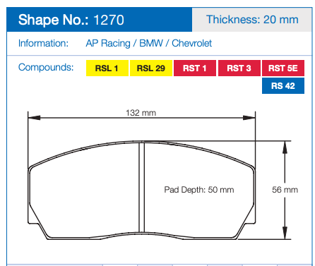 Pagid Racing Brake Pads No. 1270