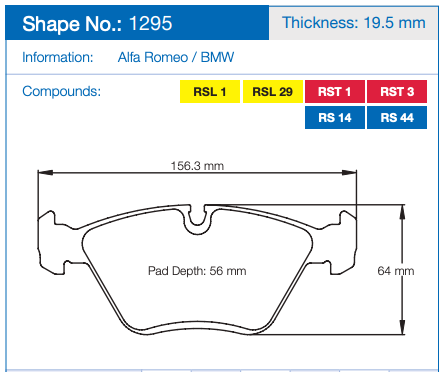 Pagid Racing 1295 Brake Pads