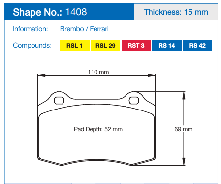 Pagid Racing Brake Pads No. 1408 (Rear)
