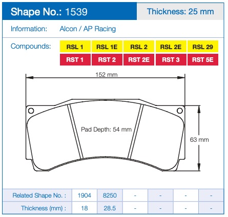 Pagid Racing 1539 Brake Pads