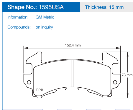 Pagid Racing Brake Pads 1595USA (Front)