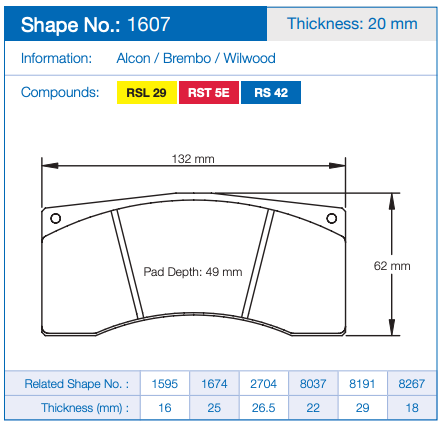 Pagid Racing 1607 Brake Pads