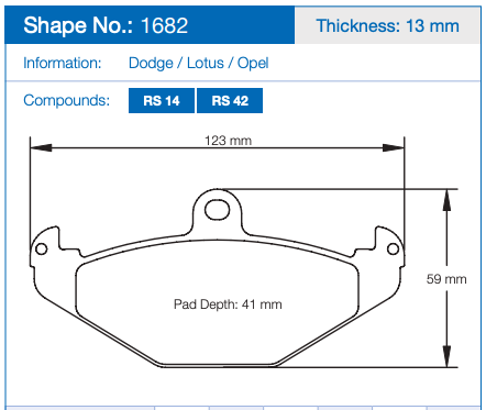 Pagid Racing Brake Pads No. 1682