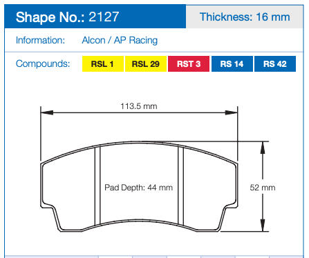 Pagid Racing 2127 Brake Pads