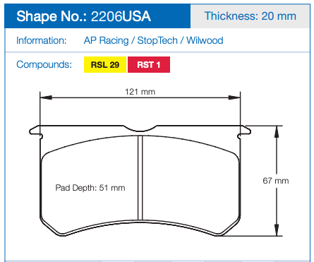 Pagid Racing 2206 USA Brake Pads