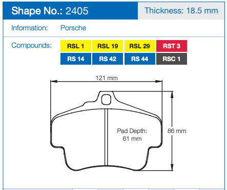 Pagid Racing 2405 Brake Pads (Rear)