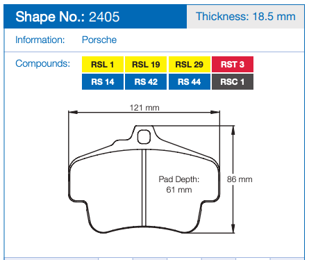 Pagid Racing 2405 Brake Pads (Front)