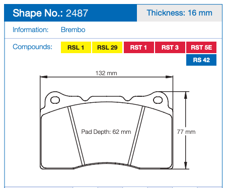 Pagid Racing Brake Pads No. 2487 (Front)