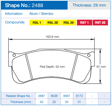 Pagid Racing 2488 Brake Pads
