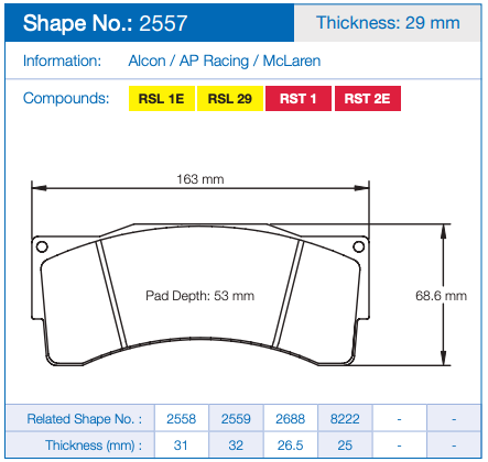 Pagid Racing 2557 Brake Pads