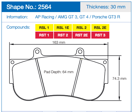 Pagid Racing 2564 Brake Pads