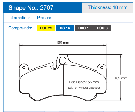 Pagid 2707 Racing Brake Pads