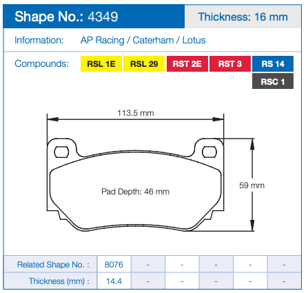 Pagid 4349 Racing Brake Pads