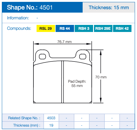 Pagid 4501 Racing Brake Pads