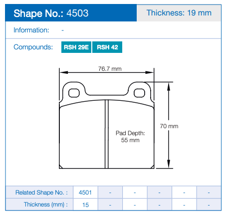 Pagid Racing Brake Pads No. 4503