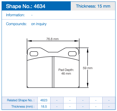 Pagid 4634 Racing Brake Pads