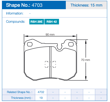 Pagid 4703 Racing Brake Pads