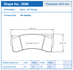 Pagid 2688 Racing Brake Pads