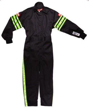 RACEQUIP Black Suit Single Layer Kids XX-Large Green Trim