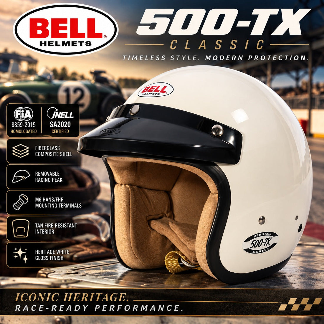 Bell 500-TX Classic Vintage Open-Face Helmet | SA2020 / FIA 8859-2015