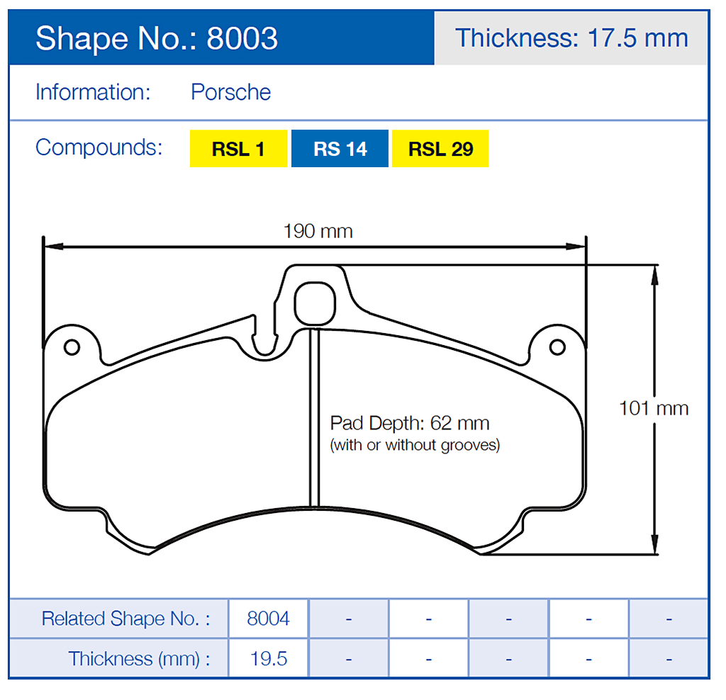 Pagid 8003 Racing Brake Pads