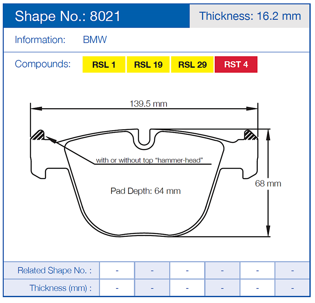 Pagid Racing Brake Pads No. 8021