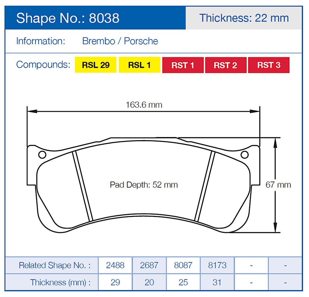 Pagid Racing Brake Pads No. 8038 (Front)