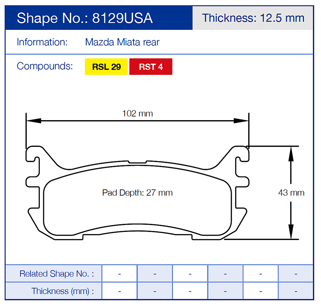 Pagid Racing Brake Pads No. 8129 USA (Rear)