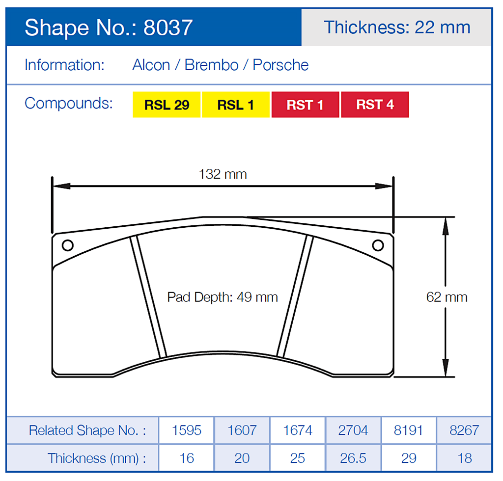 Pagid 8037 Racing Brake Pads