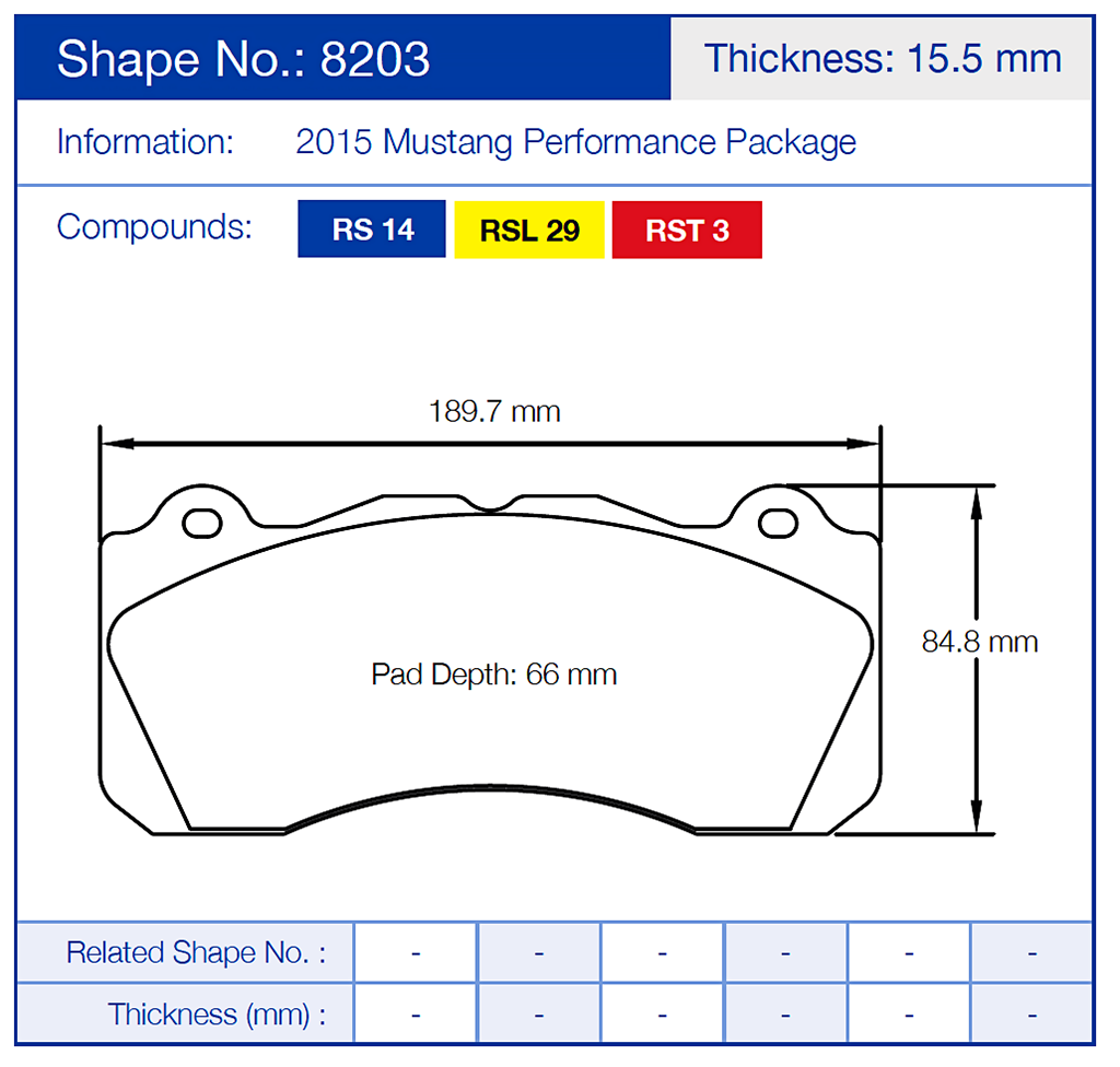 Pagid 8203 Racing Brake Pads