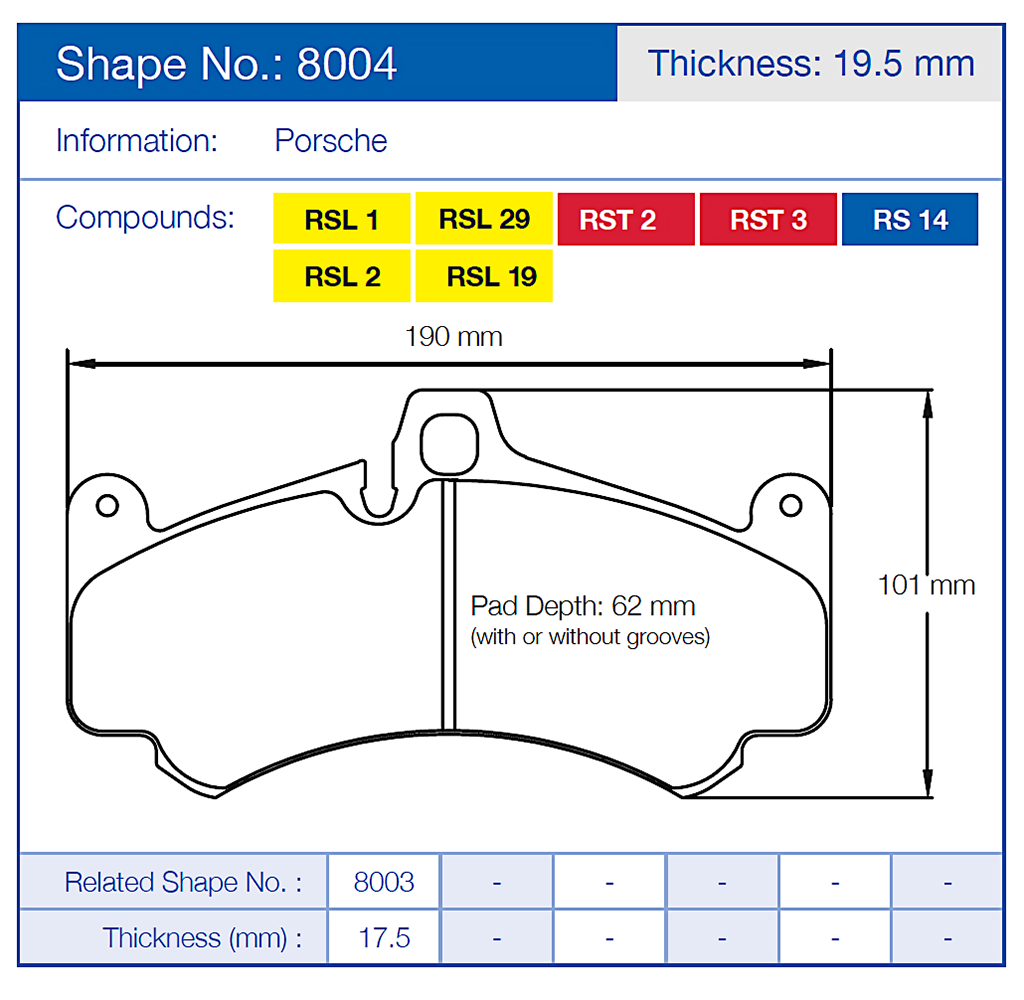 Pagid 8004 Racing Brake Pads