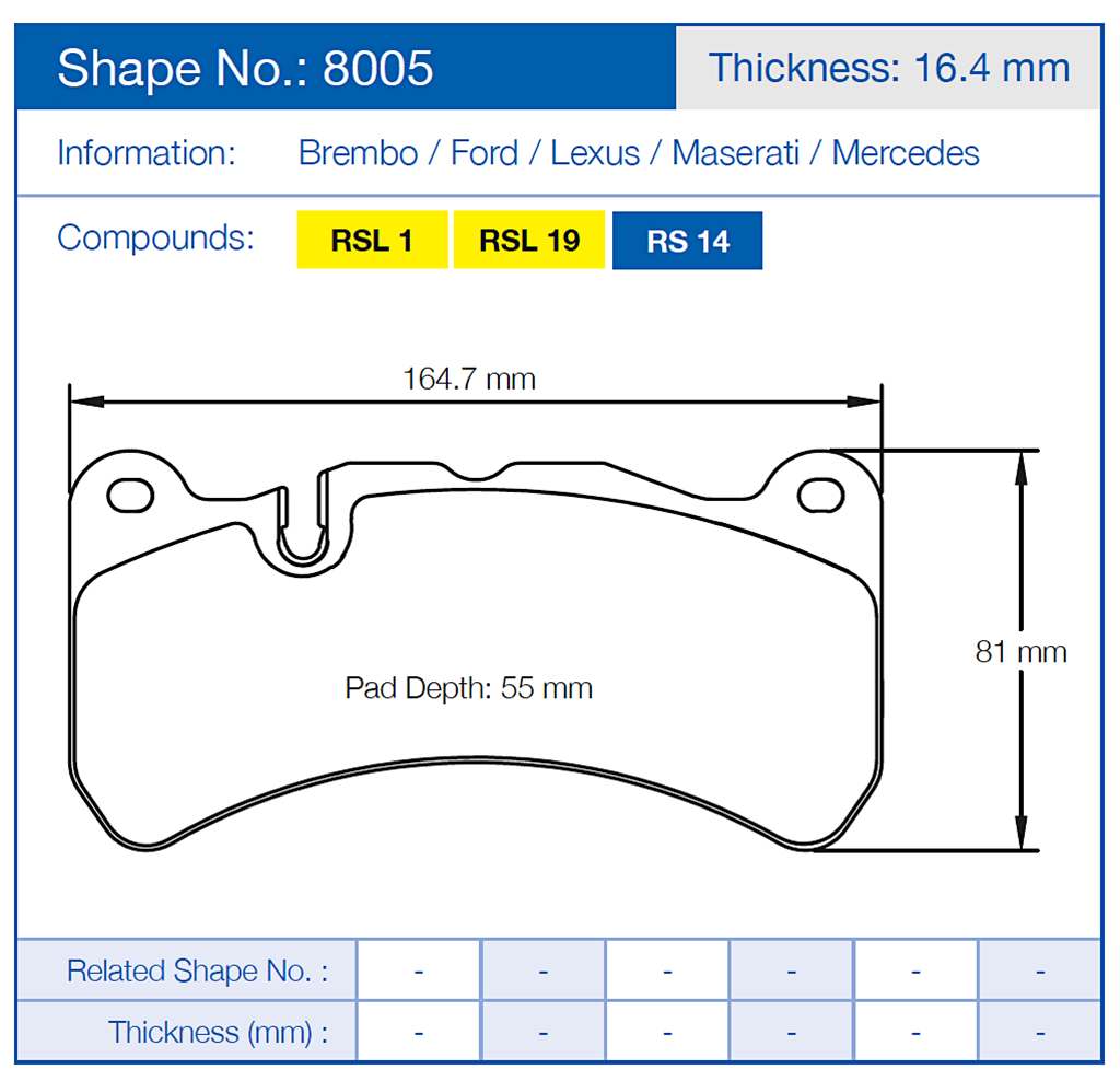 Pagid 8005 Racing Brake Pads