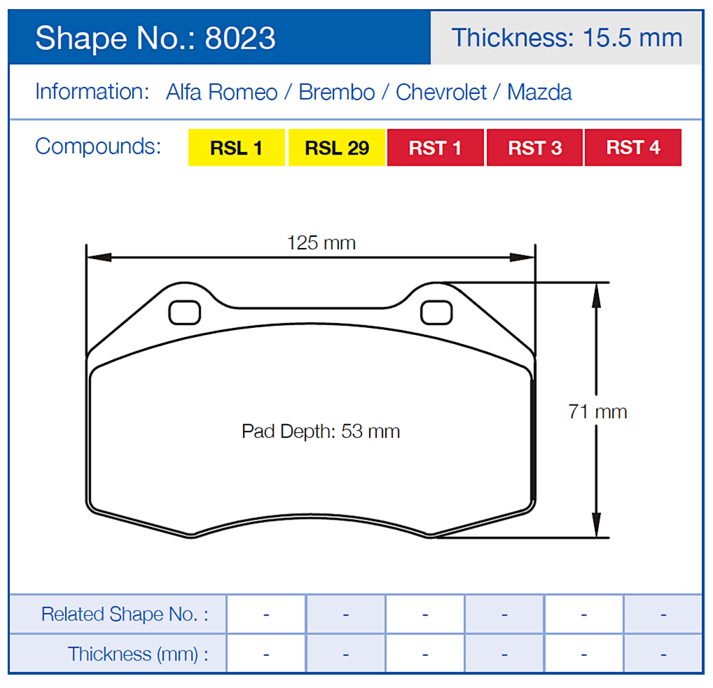 Pagid 8023 Racing Brake Pads