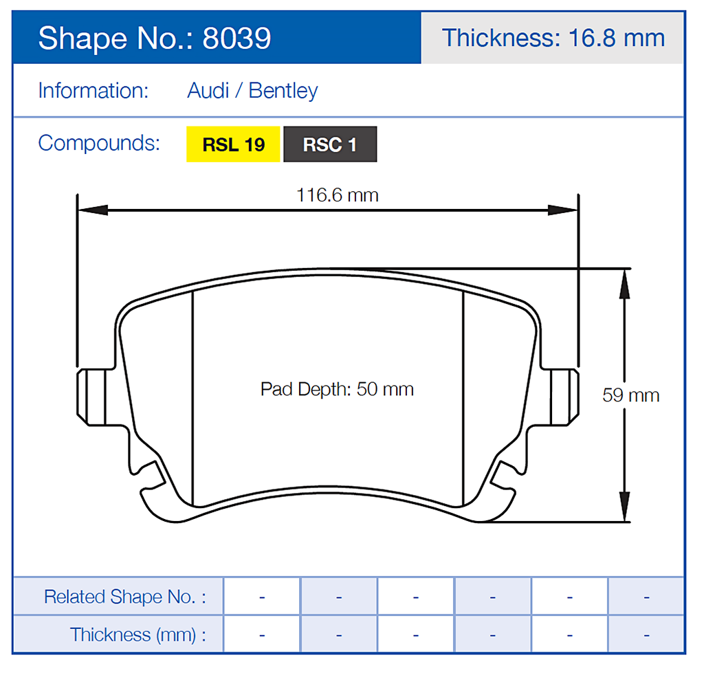 Pagid 8039 Racing Brake Pads