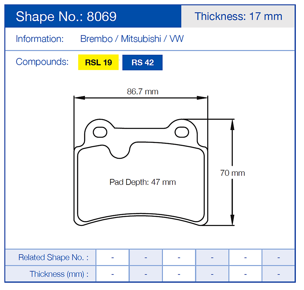 Pagid 8069 Racing Brake Pads