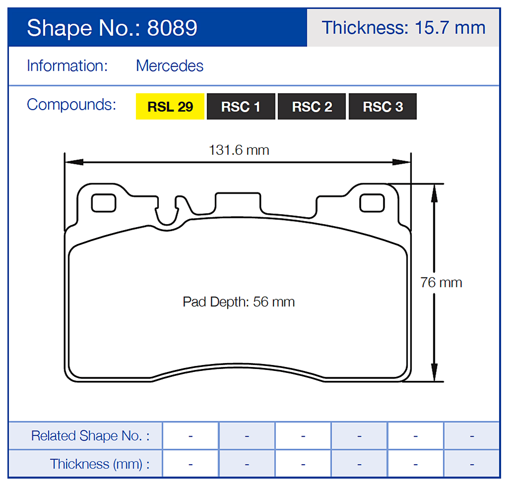 Pagid 8089 Racing Brake Pads