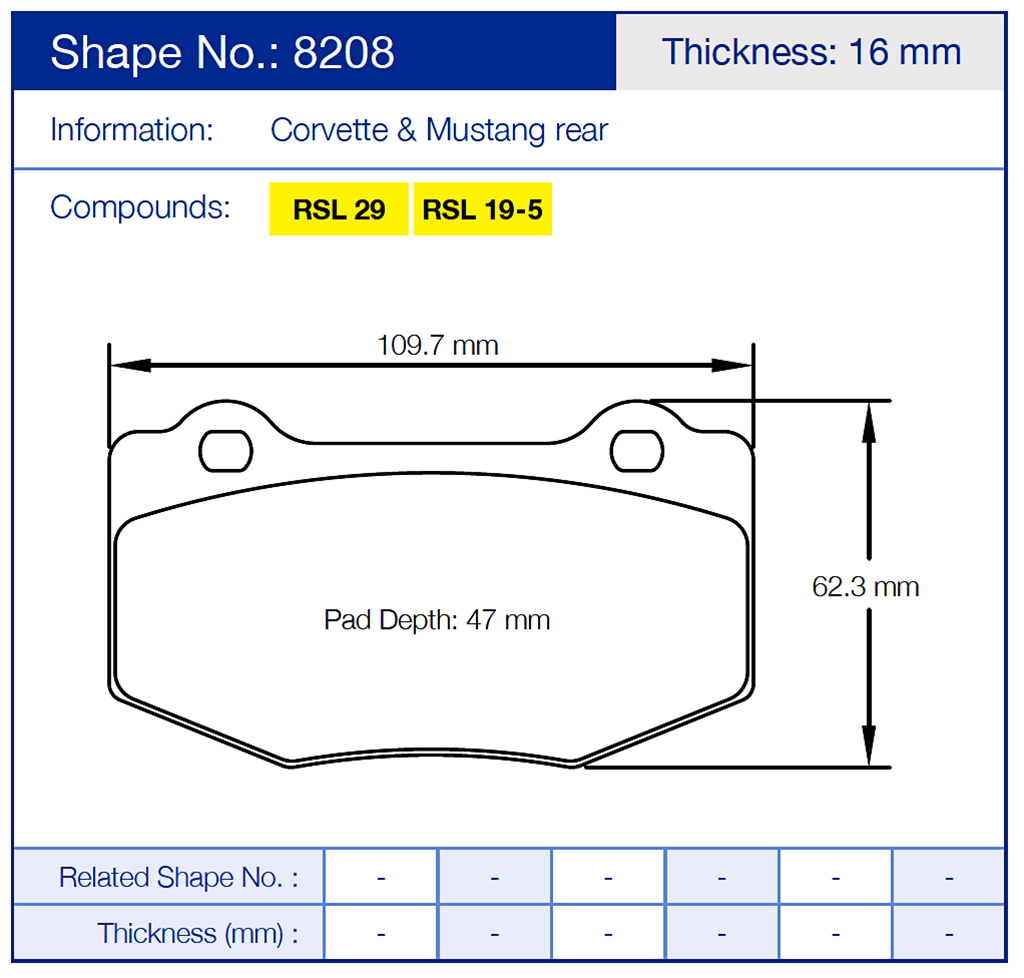 Pagid 8208 Racing Brake Pads
