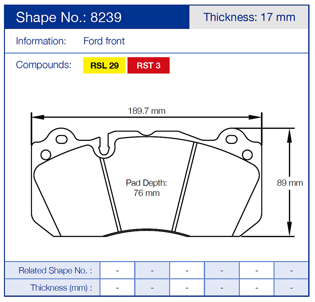 Pagid 8239 Racing Brake Pads