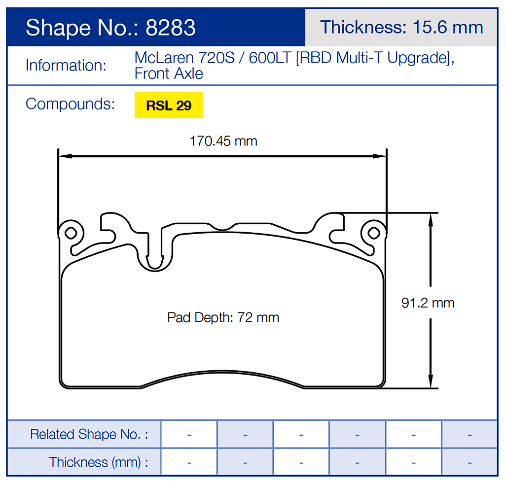 Pagid Racing Brake Pads 8283 (Front) | McLaren w/ Pagid RBD Kit