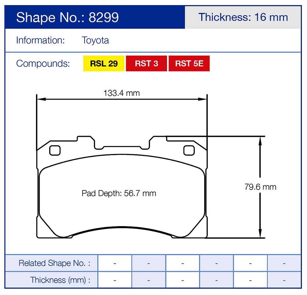 Pagid 8299 Racing Brake Pads
