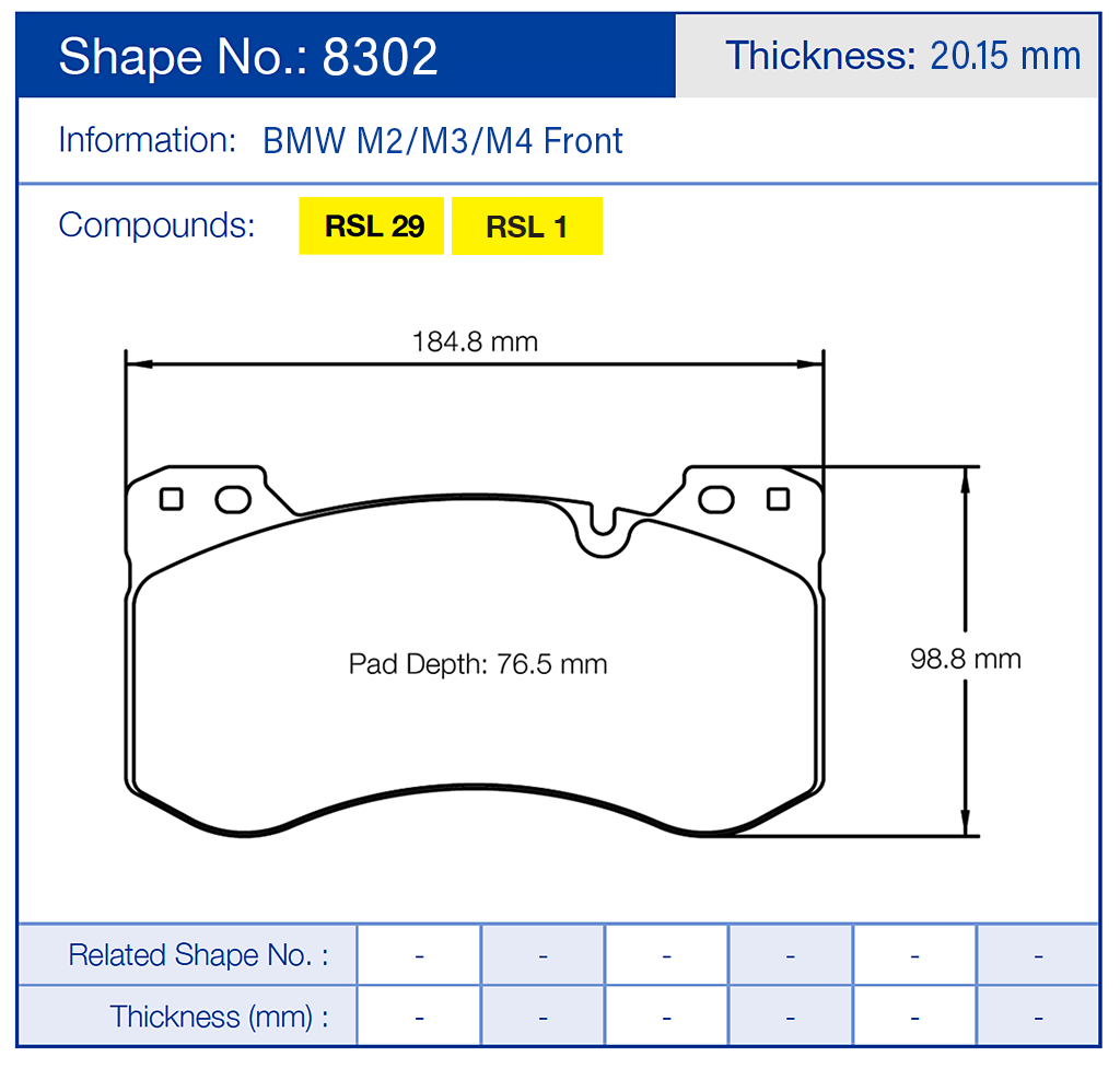 Pagid 8302 Racing Brake Pads